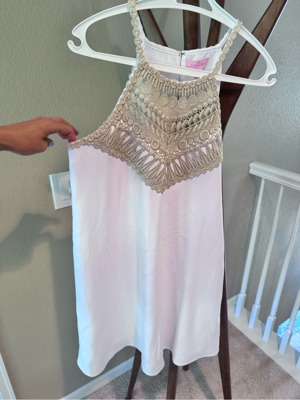 Lilly Pulitzer White Mini Dress with light gold detailing - Picture 3 of 4
